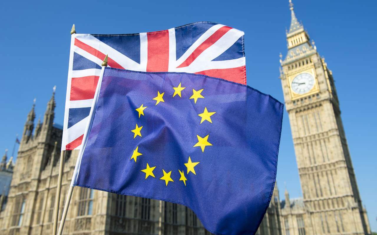 Big Ben with UK and EU Flags
