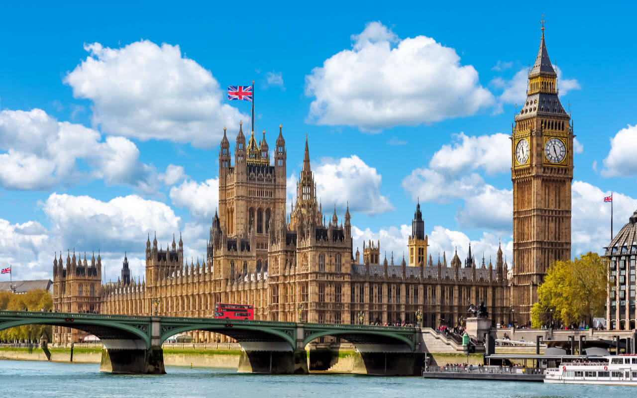 UK parliament westminster flying British flag